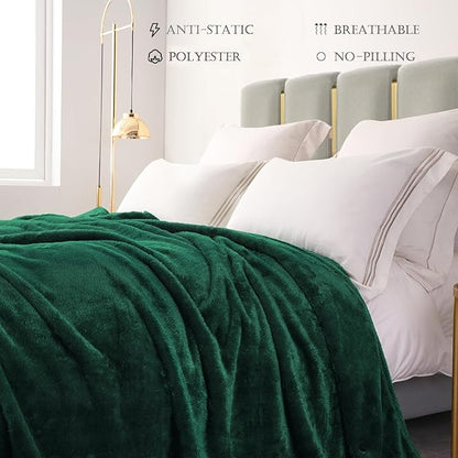 Exclusivo Mezcla Plush Fuzzy Fleece Bed Blanket Queen Size, Super Soft, Fluffy and Warm Blankets Suitable for All Seasons (Forest Green, 90x90 Inches)