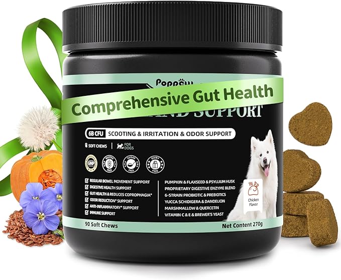 Premium Dog Digestive Enzymes and Probiotics with Pumpkin for Gut Health Support - Daily Chews for Digestion & Gas Relief - Chicken Flavor-90 Count-Mewly Pet