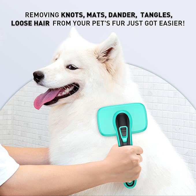 Dogs Self Cleaning Slicker Brush for Shedding & Grooming Short Long Haired Pets, Removes Loose Fur, Undercoat, Mats, Tangled for Large Medium Small Sensitive Skin of Cats. Easy to Cleaning-Mewly Pet
