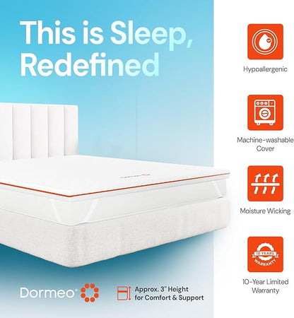 Dormeo Premium Full Size Cooling Mattress Topper - 3-Zone OctaspringⓇ Technology for Optimal Back Support, Anti-Slip Bottom