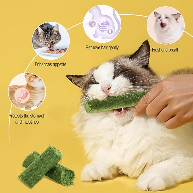 30g Cat Grass Sticks, Delicious Cat Grass Teething Stick Edible Cats Chew Toy Cat Treats Snack for Teeth Cleaning and Hairball Removal-Mewly Pet