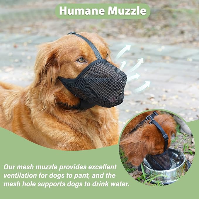 Mayerzon Dog Muzzle, Patented Soft Mesh Muzzle for Small Medium Large Dogs for Scavenging Biting Licking and Chewing, Allows to Pant and Drink (M, Black)-Mewly Pet