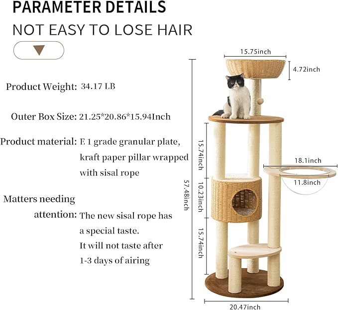 2025 Modern Cat Tree Tower for Large Cats, Advanced Space Module Cat's Nest, Hand Woven Multilevel Huge Paws Pals Tree, 7cm Natural Sisal Prop Wood, Scratching Cat Lover Gifts-Mewly Pet