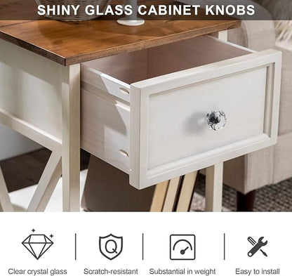 Alzassbg 10 Pack Clear Crystal with Chrome Plated Drawer Knobs, 1-1/5 Inch(30mm) Cabinet Knobs Round Diamond Crystal Knobs for Drawers AL1002