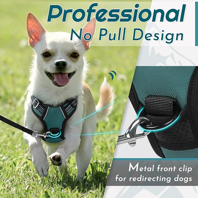 Eagloo Small Dog Harness No Pull, Service Vest with Reflective Strips and Control Handle, Adjustable and Comfortable for Walking, No Choke Pet Harness with 2 Metal Rings, Dark Green, XS-Mewly Pet