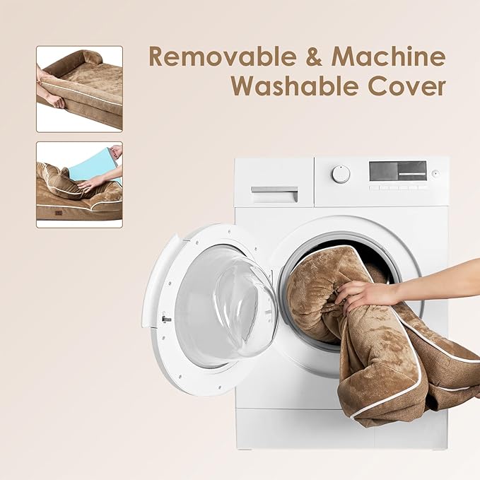 EHEYCIGA Orthopedic Dog Bed for Medium Dogs, Waterproof Memory Foam Medium Dog Beds with Sides, Non-Slip Bottom and Egg-Crate Foam Pet Couch Bed with Washable Removable Cover, Camel-Mewly Pet