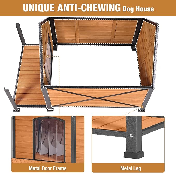 Extra Large Dog House Outdoor Weatherproof, Strong Metal Chew Proof Frame Dog Kennel for Small Medium Large Dogs-Mewly Pet