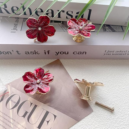 4 Pcs Petal Cabinet Knobs Creativity Flower Shaped Drawer with Metal Handles Screws for Dresser Handles Cabinet Wardrobe Door Handle Decorative Furniture (Red)