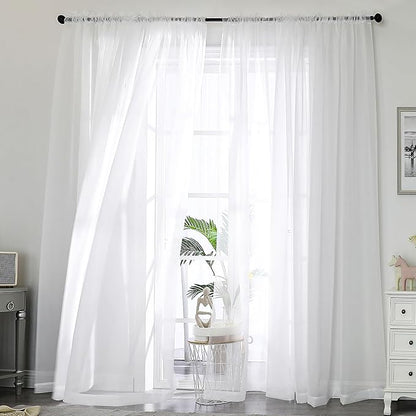 OWENIE White Sheer Curtains 120 Inches Long 2 Panels Set, Airy Lightweight Sheer White Curtains for Living Room Bedroom, Farmhouse Voile Filmy Rod Pocket Curtain Drapes, 2 Pcs, Each 59" Wx120 L Inch