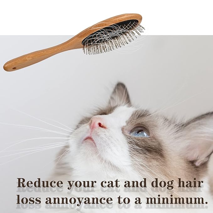 ClumsyPets Dog & Cat Ball Pin Slicker Grooming Brush with Bamboo Handle for Pets Massage Bath and Removes Mats Loose Fur Hairs-Mewly Pet