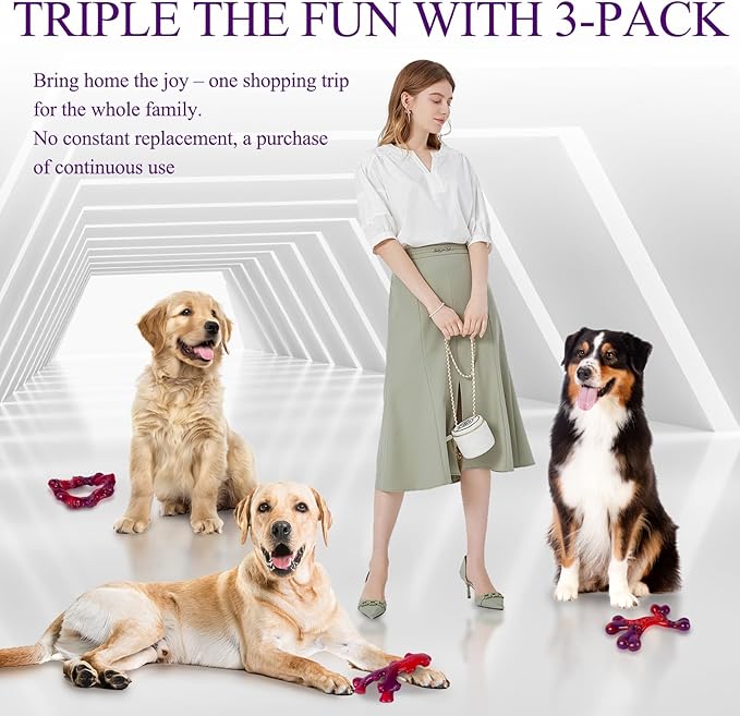 3 Pack Indestructible Dog Chew Bones for Aggressive Chewers - Heavy Duty Long Lasting Chew Toys for Large Dogs, Nylon Teeth Cleaning Toys-Mewly Pet