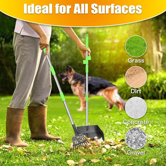 TOOGE Larger Pooper Scooper, Dog Pooper Scooper for Large Medium Small Dogs Heavy Duty Long Handle Metal Tray Rake Shovel Set for Yard Grass-Mewly Pet