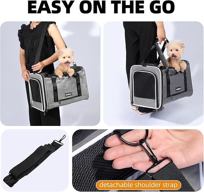 Top Loading Medium Cat Carrier with Privacy Curtain, Delta Approved TSA Pet Travel Crate Suitcase Luggage Sleeve, Soft-Sided Dog Kennel Bag 18x11x11 United Airline Approved Under Seat Grey-Mewly Pet