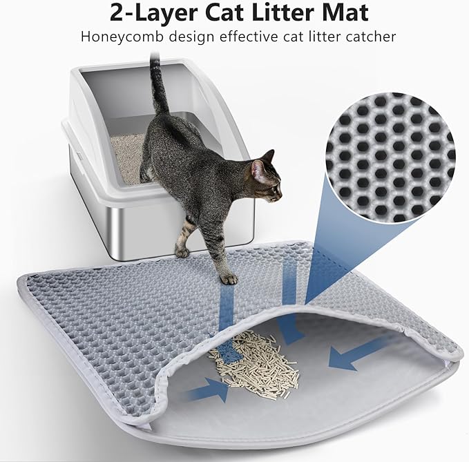 Stainless Steel Litter Box, Extra Large Litter Boxes for Big Cats, XL Metal Cat Litter Box with Lid, Anti-Urine Leakage, Non-Sticky, Include Cat Mat and Litter Scoop-Mewly Pet