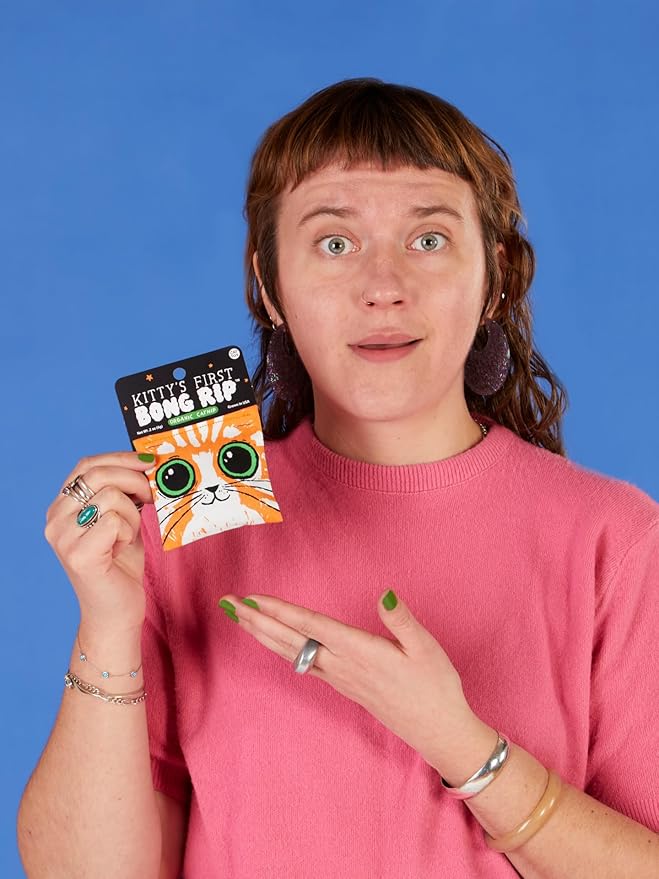 Blue Q Kitty's First Bong Rip Catnip Cat Toy. Premium Organic Catnip Grown in The USA, 100% Cotton Pouches, Kitty Graphics Sure to Delight Every Cat-Keeper.-Mewly Pet