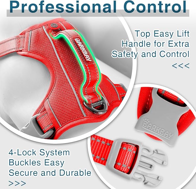 BARKBAY Dog Harness No Pull with ID Tag Pocket - Heavy Duty, Reflective, Easy Control for Large Dogs(Red,M)-Mewly Pet