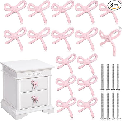 8 Pcs Bow Knobs for Dresser Matel Bow Drawer Knobs Vintage Dresser Handles Cabinet Drawer Pulls for Home Bedroom Kitchen Cabinets Hardware Cupboard (Pink,Classic Style)