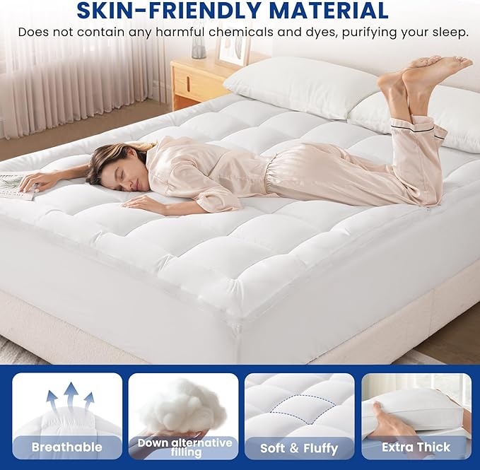 Queen Mattress Topper, Extra Thick Pillowtop, Cooling and Plush Mattress Pad Cover for Back Pain,Soft Mattress Protector Cover with 8-21 Inch Deep Pocket(60''x80'')