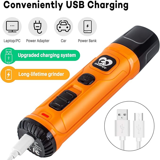 Casfuy Dog Nail Grinder with 2 LED Light - New Version 2-Speed Powerful Electric Pet Nail Trimmer Professional Quiet Painless Paws Grooming & Smoothing for Small Medium Large Dogs and Cats (Orange)-Mewly Pet