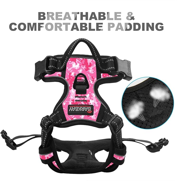 BARKBAY No Pull Dog Harness Front Clip Heavy Duty Reflective Easy Control Handle for Large Dog Walking(Pink camo,M)-Mewly Pet