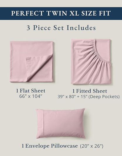 LANE LINEN 100% Organic Cotton Twin XL Bed Sheets Set, Machine Wash Fully Elasticized Twin XL Sheet Sets, Luxury Hotel Percale Bedding Sheet & Pillowcases, Soft & Comfy -Sepia Rose