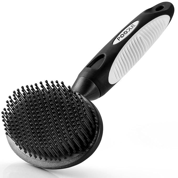 Round Bristle Pet Brush for Dogs and Cats - Soft Dog Brush for Grooming Short or Long Hair - Gentle Tool for Sensitive Skin Removes Dander, Dirt, and Detangles (Black)-Mewly Pet