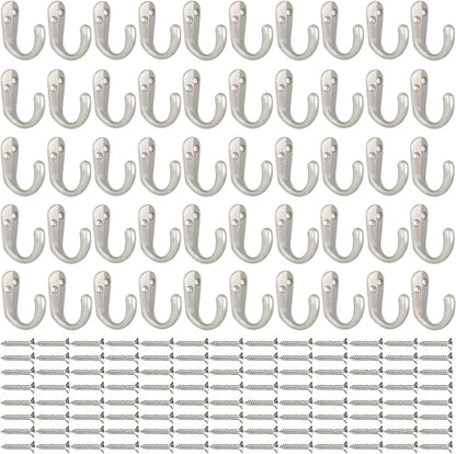 IBosins 50PCS Coat Hooks Wall Mounted Single Prong Robe Hook for Hanging Towel Hooks with 100 Screws for Cup, Mug, Bags, Hat, Cap, Scarf, Pet leashes