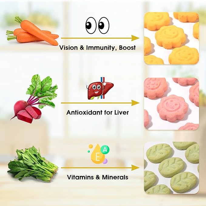 Abizoo 3 Vegetable Chews Treats: Grain Free Natural Snacks with Beet, Carrot, Spinach for Hamsters, Rabbits, Guinea Pigs & Gerbils Crunchy for Digestive Support & Dental Health 1.76oz/50g-Mewly Pet