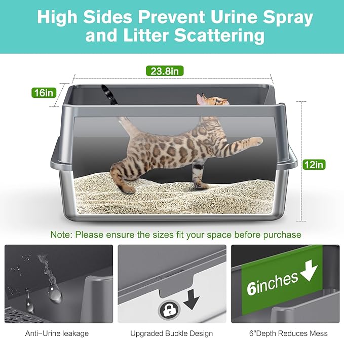 2PACK Stainless Steel Cat Litter Box with High Sides Lid, Extra Large XL Litter Box for Big Cats, Metal Kitty Litter Boxes with Anti-Leakage Enclosure,Non-Stick,Odorless,Scoop Included-Mewly Pet
