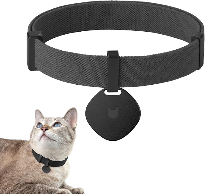Safety Cat Collar Pro and Tag Set - U.S. IDA Gold Award, Elastic Release Cat Collar Charm Tag, Non Breakaway Cat Collar Adjustable with Charm for Kitten Small Large Cats (Midnight Black, M)-Mewly Pet
