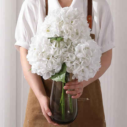 Nubry 22.44In White Hydrangea Artificial Flowers, 3Pcs Latex Faux Real Touch Large Hydrangea Flowers with Long Stems & Leaves for Home Office Decor Wedding Party Arrangements(White)
