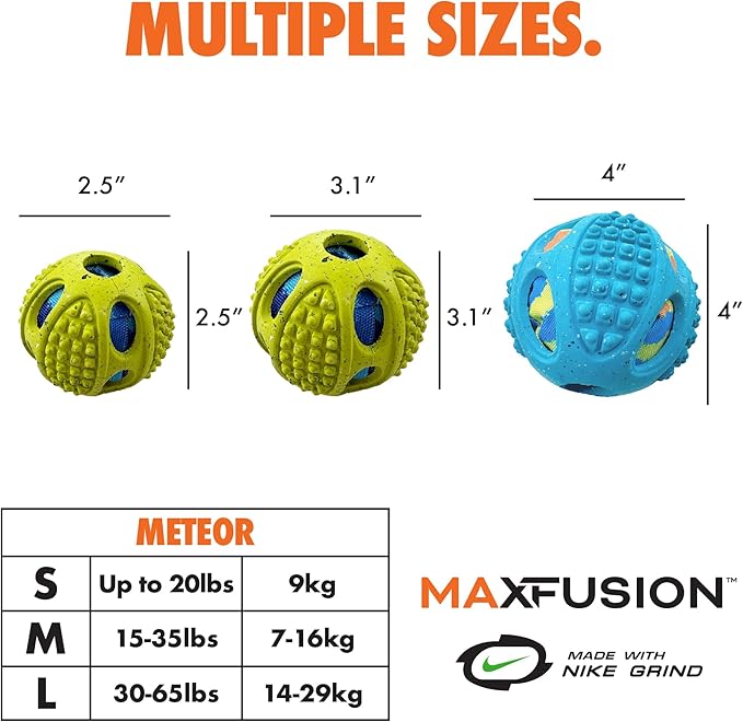 Max Fusion with Nike Grind, Arlee Meteor Dog Toy, Chew Toy for Play, Fetch, Tug, M-Mewly Pet
