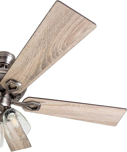 Prominence Home Glenmont, 52 Inch Farmhouse LED Ceiling Fan with Light, Pull Chain, Three Mounting Options, Dual Finish Blades, Reversible Motor - 50388-01 (Pewter)