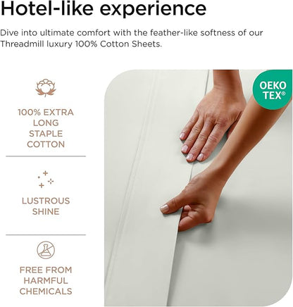 Threadmill Luxury 800 Thread Count California King 100% Cotton Sheets - Light Grey Sateen Weave Bed-Sheets, Better Than Egyptian Cotton, 4 Pc Solid Bed Set, Fits 16" Deep Pocket