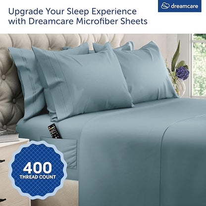 DREAMCARE Queen Sheet Set – 6 pcs Cooling Bed Sheets – up to 15” Deep Sheets Queen Size Bed Set – 2500 Supreme Collection – Extra Soft 100% Brushed Microfiber Hotel Luxury with Side Pocket – M Blue