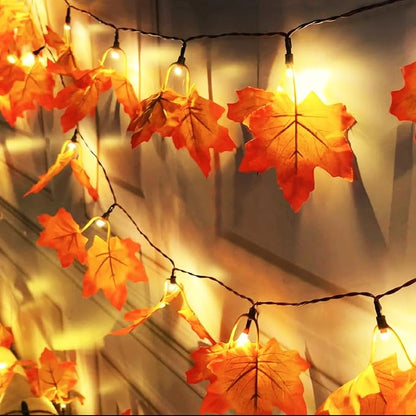 Timer & Thicker Leaves - 2 Pack Fall Garland with Lights Thanksgiving Fall Decorations for Home Total 80 Leaves 40LED 13Ft Battery Operated Lighted Thanksgiving Garland Home Indoor Outdoor Christmas