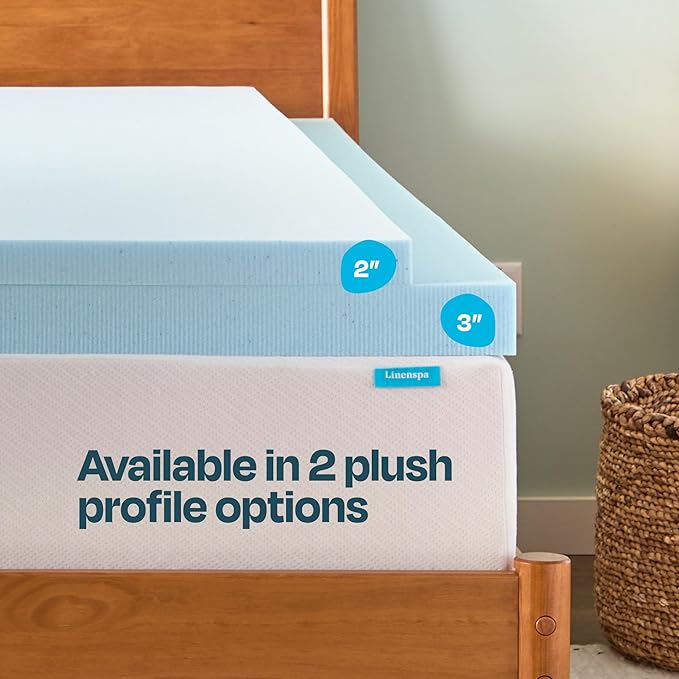 LINENSPA Memory Foam Mattress Topper - 2 Inch Gel Infused Memory Foam - Plush Feel - Cooling and Pressure Relieving - CertiPUR Certified - Dorm Room Essentials - Full Size