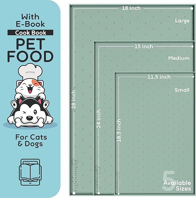 Dog Food Mat - 28x18 Raised Edges Dogs Mat for Food and Water Prevent Spill, Waterproof Cat Food Mats Protect Floors, Easy Clean Dog Bowl Mats for Food and Water, Silicone Pet Feeding Placemats-Mewly Pet
