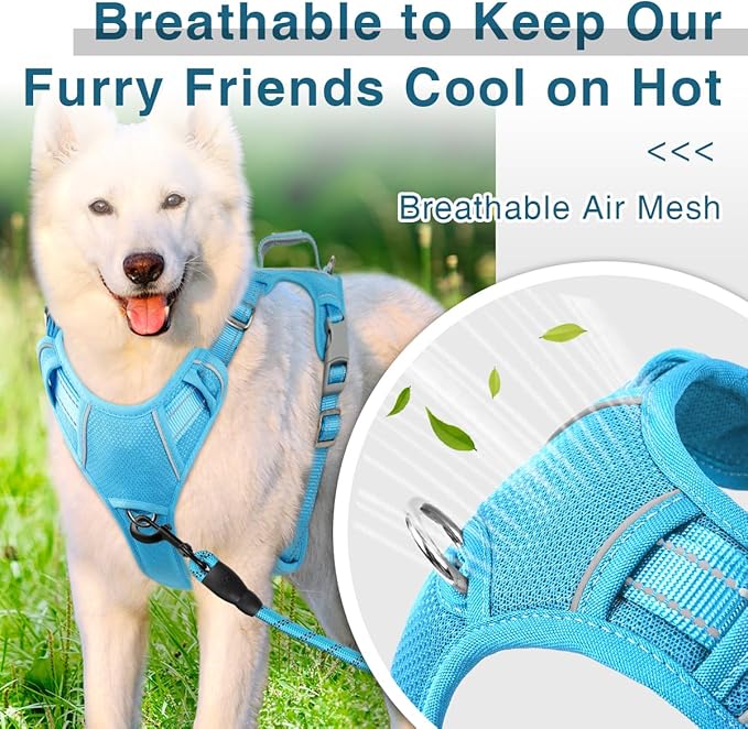 BARKBAY Dog Harness No Pull with ID Tag Pocket - Heavy Duty, Reflective, Easy Control for Large Dogs(Blue,L)-Mewly Pet