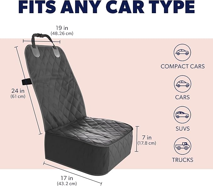 Active Pets Dog Car Seat Cover, Waterproof Front Seat Protector for SUV Truck Sedan, Pet Safety Travel Comfort System with Universal Fit, Black-Mewly Pet