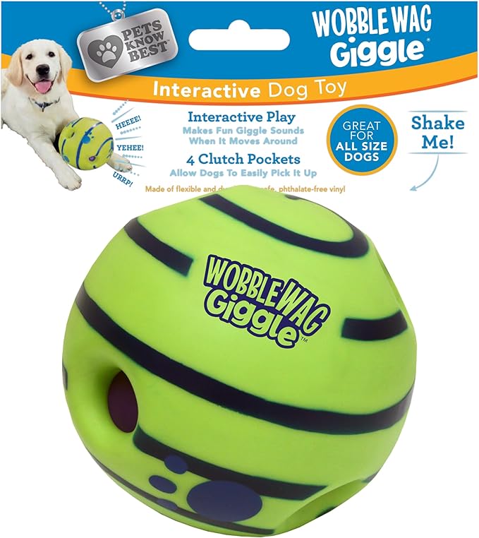 Wobble Wag Giggle Ball | Rolling Enrichment Toy for Fun Playtime, Interactive Play for Indoor or Outdoor, Keeps Dogs & Puppies Large, Medium or Small Busy & Moving, As Seen on TV | Pack of 1-Mewly Pet