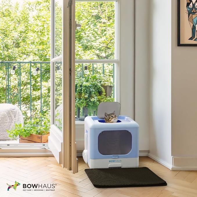 Foldable Cat Litter Box w/Lid, Scoop & Mat, Drawer Design Cat Toilet for Kitten, Two-Way Entry Kitty Litter Box, Odor Control & Easy to Clean, Dark Grey-Mewly Pet