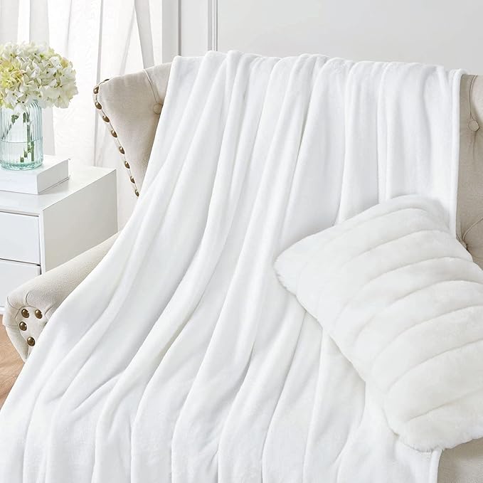 Walensee Fleece Blanket Plush Throw Fuzzy Lightweight (XL-Twin Size 66x90 White) Super Soft Microfiber Flannel Blankets for Couch, Bed, Sofa Ultra Luxurious Warm and Cozy for All Seasons