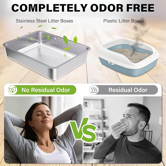 Stainless Steel Cat Litter Box 4in Low Entry,Metal Litter Box for Small Cats/Kitty Easy to Clean,Cat LitterBox for Kitten Elderly Cats,Non Stick, No Smell-Mewly Pet