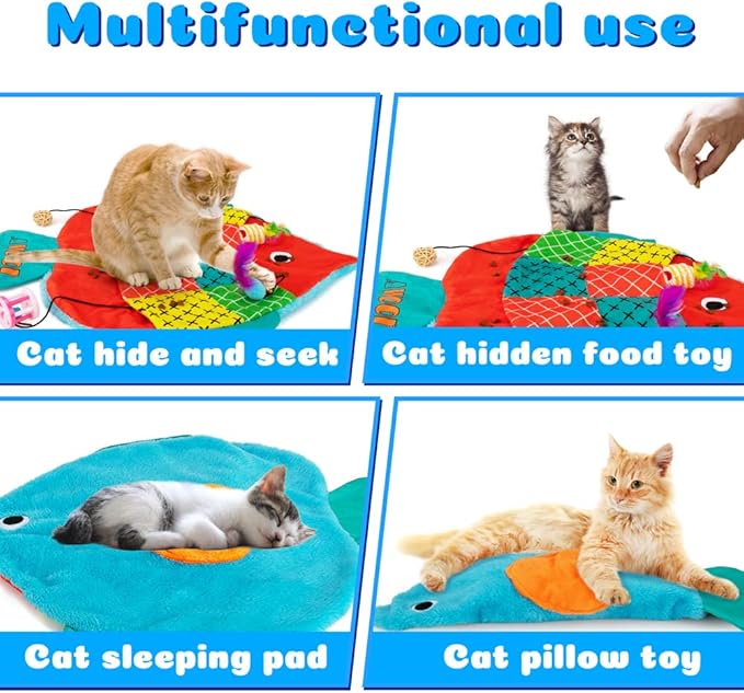 AWOOF Cat Mat, Cute Soft Catnip Mat, Cat Activity Mat Machine Washable Catnip Toys Interactive Cat Toys for Indoor Cats (Fish Shape)-Mewly Pet