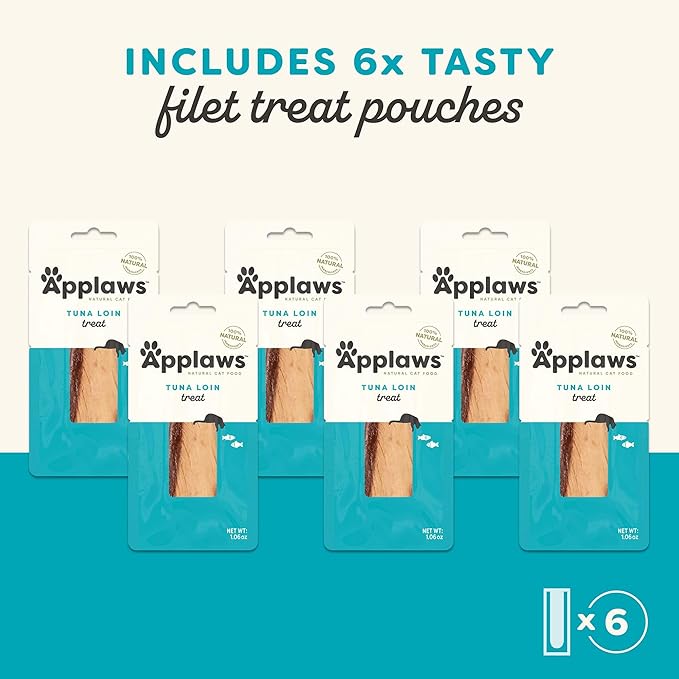 Applaws Natural Cat Treats, Grain-Free, High-Protein Whole Tuna Loins, Single-Ingredient Healthy Snack for Cats (6 x 1.06oz Loins)-Mewly Pet