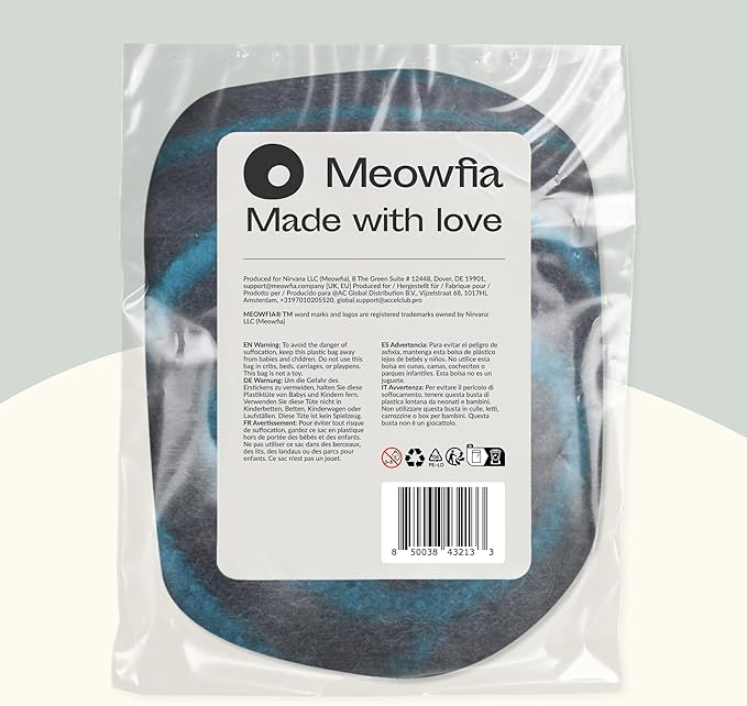 MEOWFIA Cat Cave – Premium Felt Cat Bed for Indoor Cats, Handmade 100% Merino Wool (Large, Black Aqua)-Mewly Pet