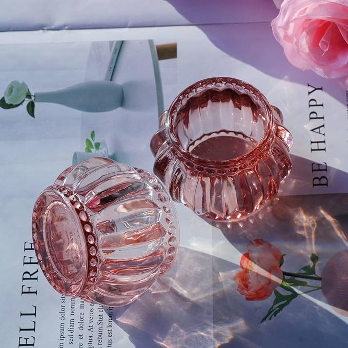 Woho 12pcs Rose Gold Tea Lights Candle Holder for Wedding Party, Glass Tealight Candle Holder for Valentines Day Decor, Votive Candle Holders for Home Decor
