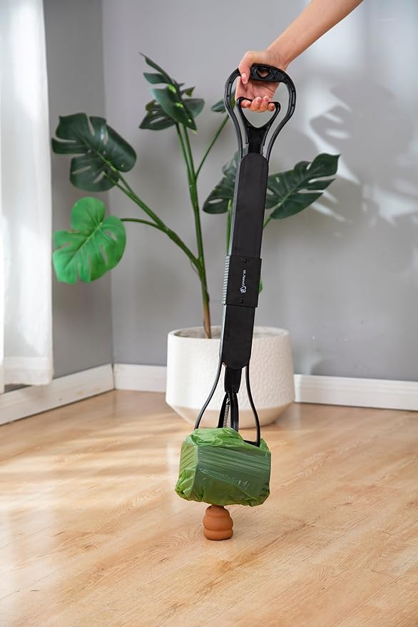 Mr. Peanut's 32" Tall Profile Pooper Scooper, Heavy Duty ABS Frame & Bin, Durable Double Spring Clamp, Lightweight Design, Simple One Step Assembly-Mewly Pet