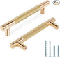 Knurled Cabinet Pulls 2 Pack, 5 Inch Long Cabinet Handles Metal Door Pulls, Kitchen Drawer Pull Knurled Dresser Handles - 3 3/4" Hole to Hole, Golden